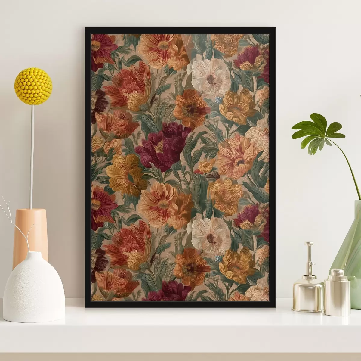 Affiche Motif floral vintage dans une palette de couleurs chaudes f45896