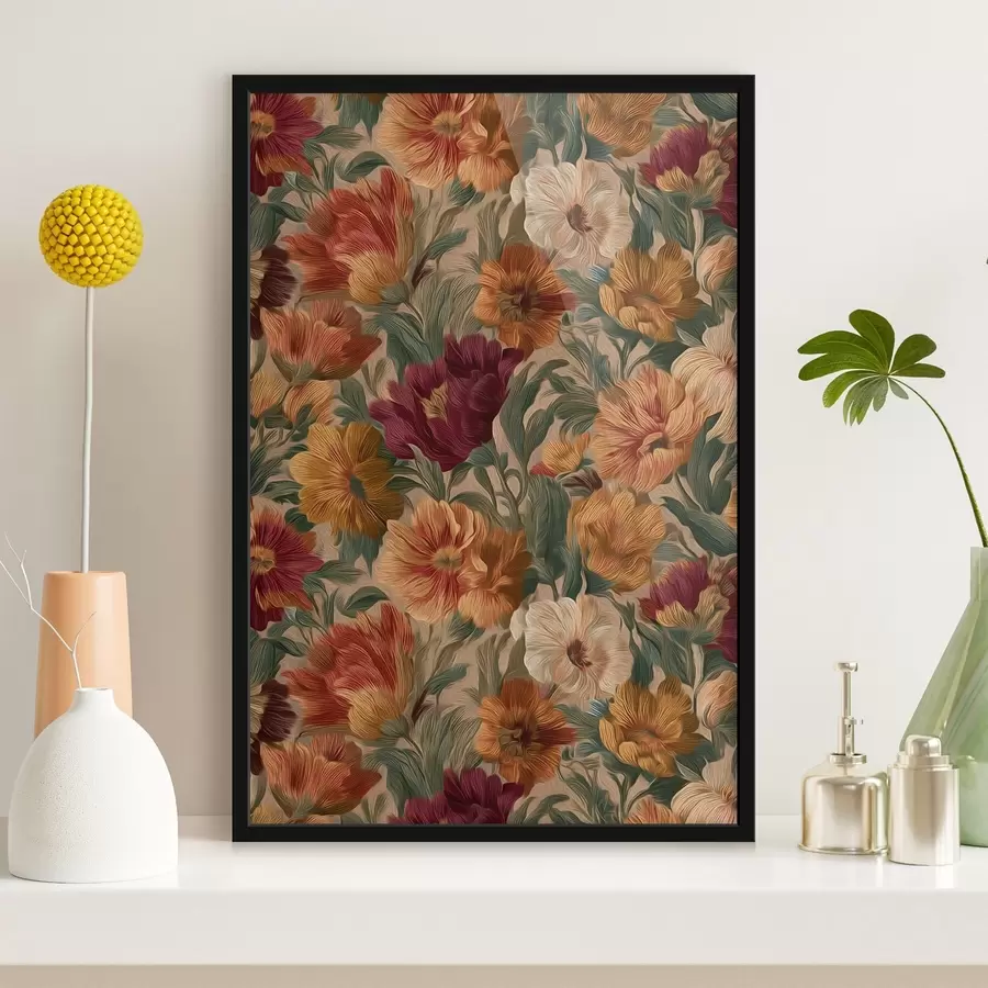 Papier peint photo Motif floral vintage dans une palette de couleurs chaudes f45896