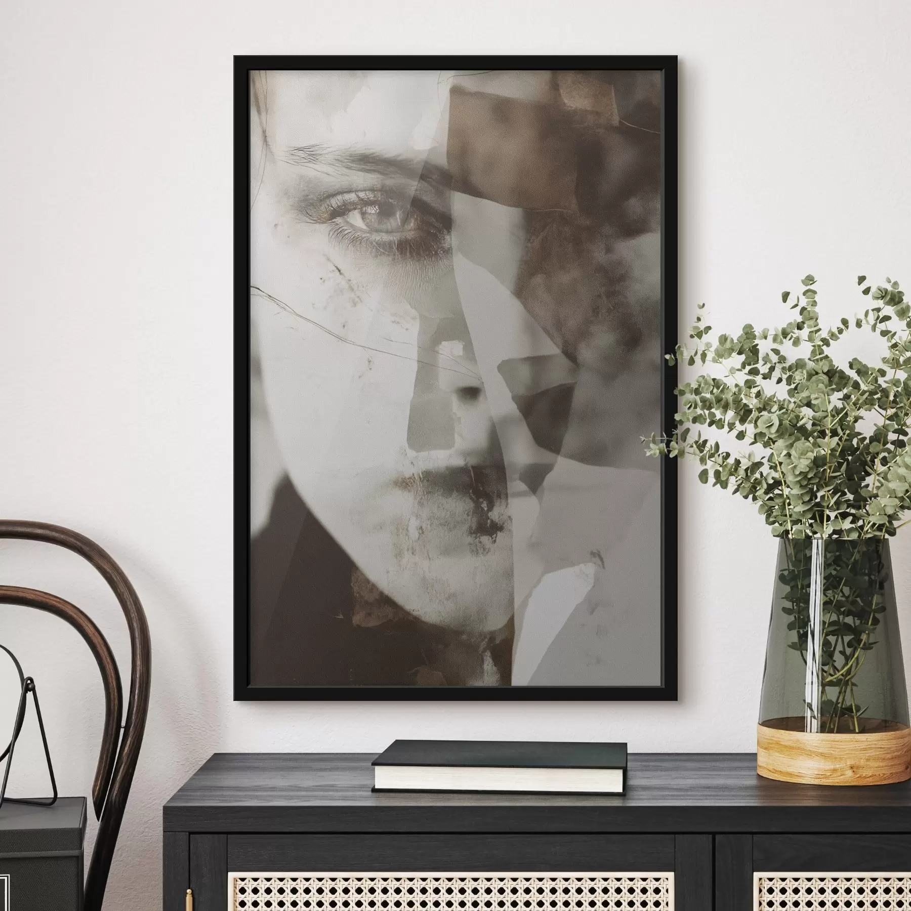 Fotobehang Abstract portret in sepia, texturen en vlekken f45897