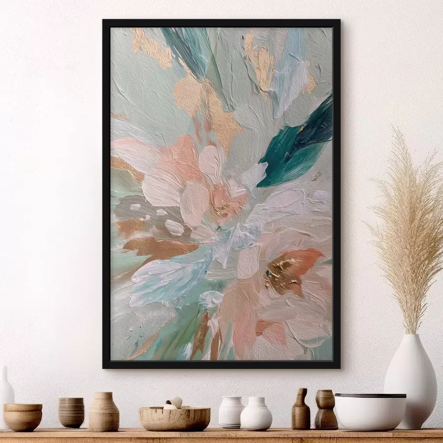 Fotobehang Pastelkleurige bloemenstrepen met gele spikkels f45899