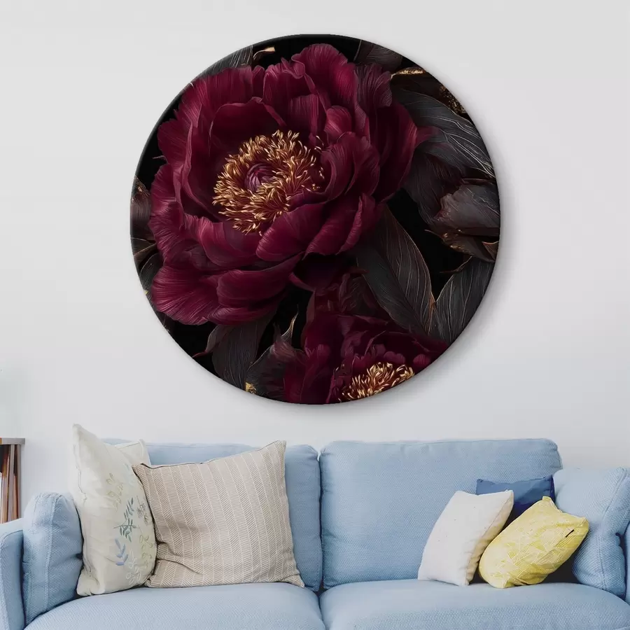  Peintures Pivoines bordeaux sur fond noir avec des touches de jaune r45877
