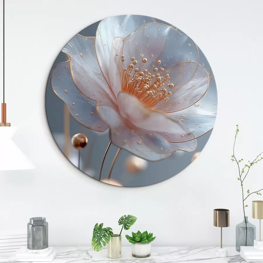  Peintures Fleur translucide avec des étamines cuivrées sur fond bleu r45880