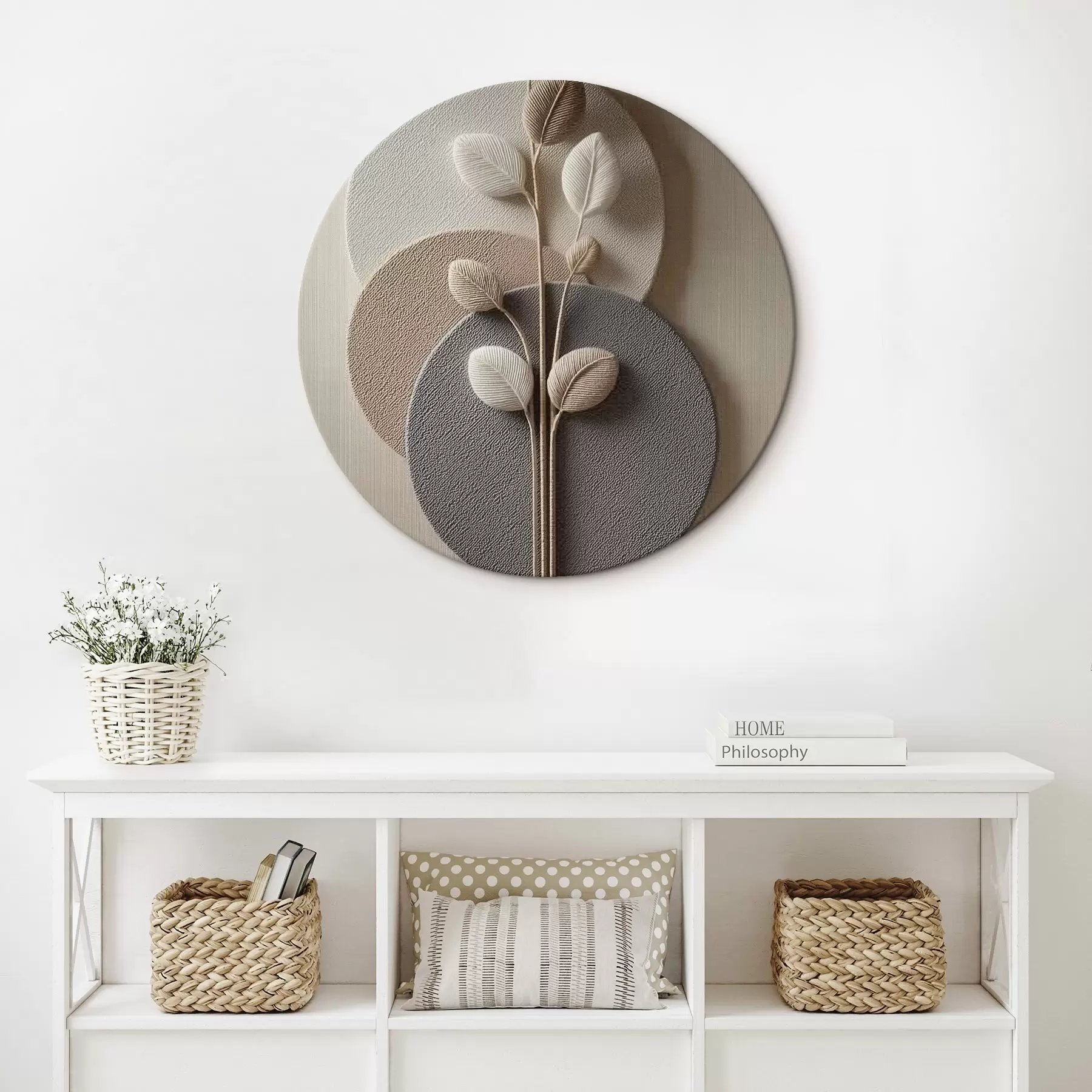  Peintures Cercles en relief et branche dans des tons neutres chauds r45883