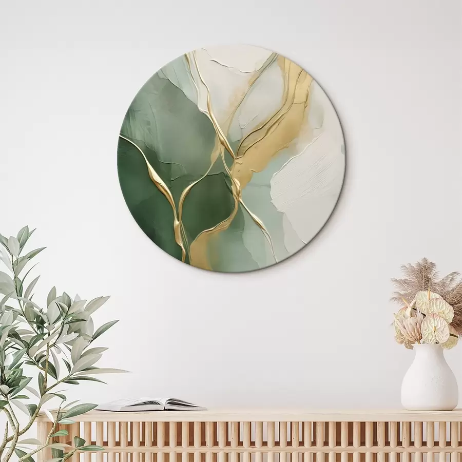  Schilderijen Smaragdgroene abstractie met gele riviertjes r45887