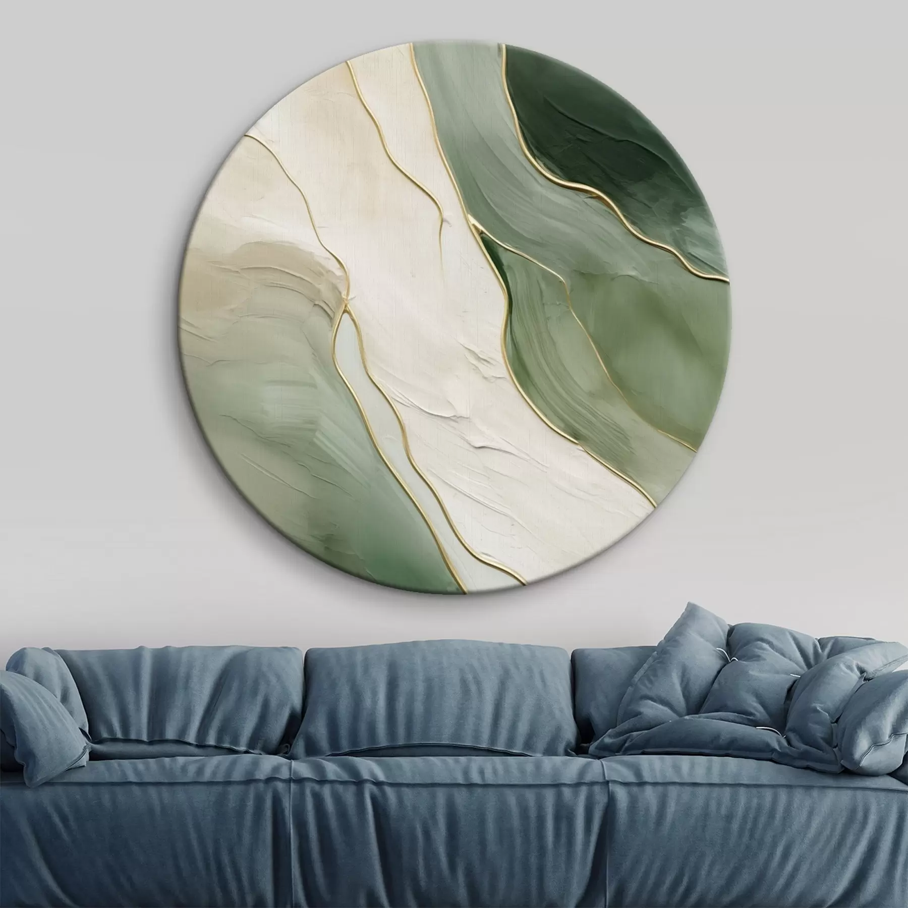  Peintures Abstraction émeraude avec de fines lignes jaunes r45888