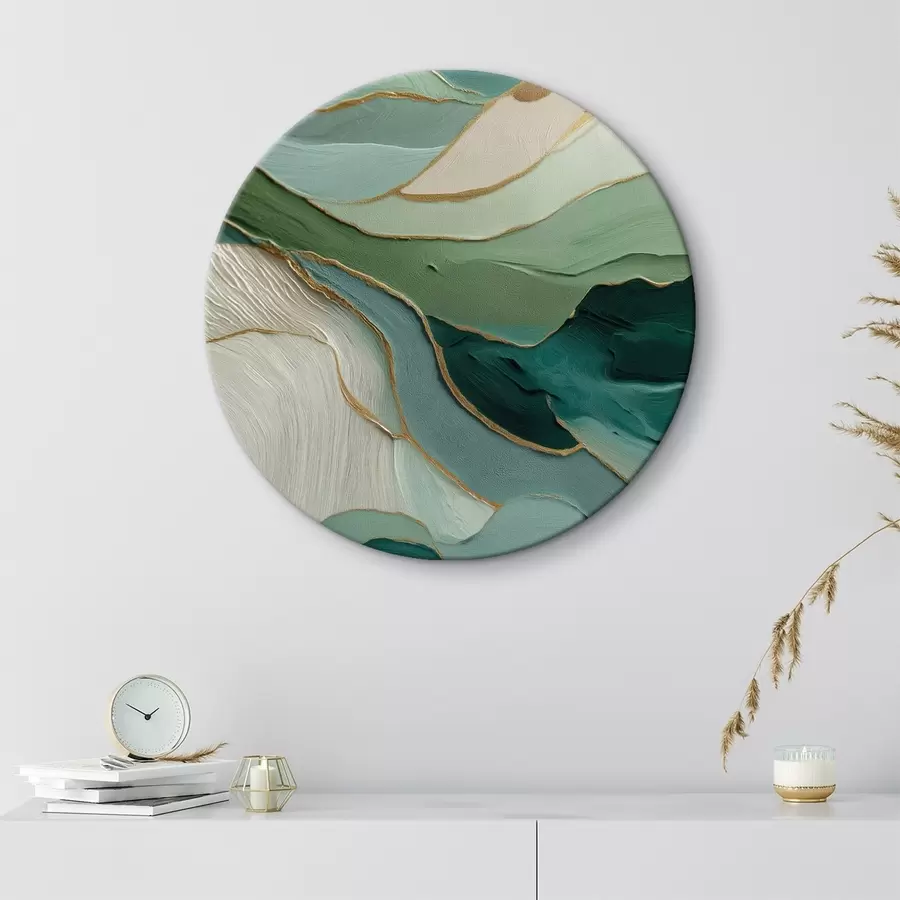  Schilderijen Gelaagde groene abstractie met gele lijnen en diepte r45902