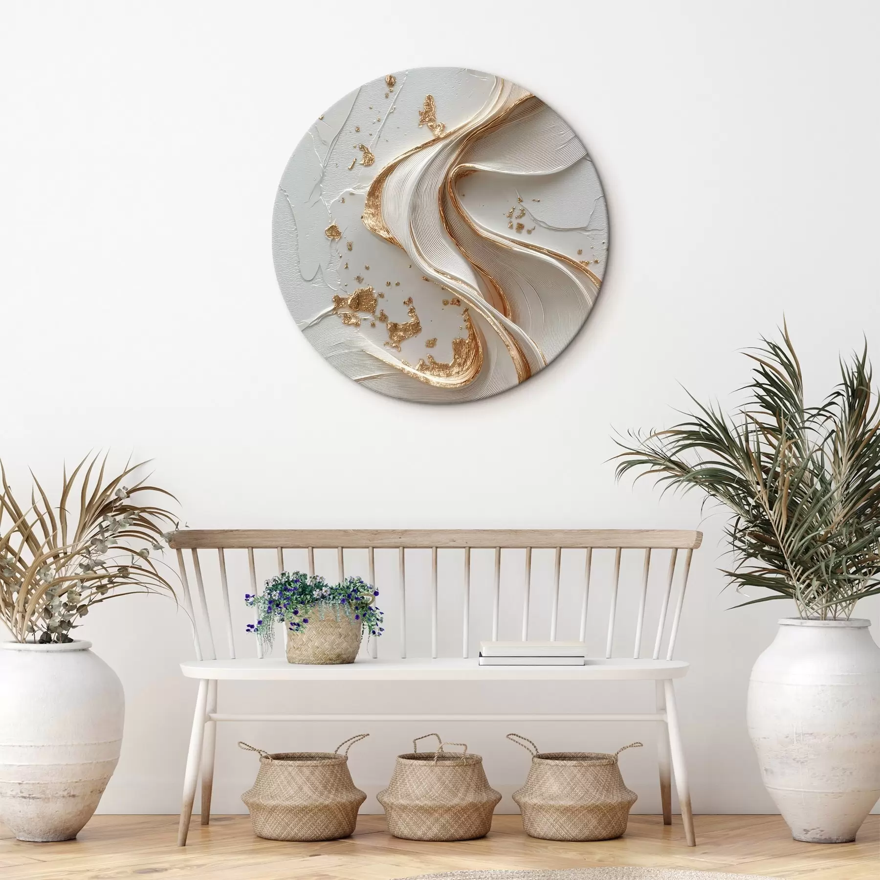  Schilderijen Wit-gele gestructureerde streken met metallic accenten r45906