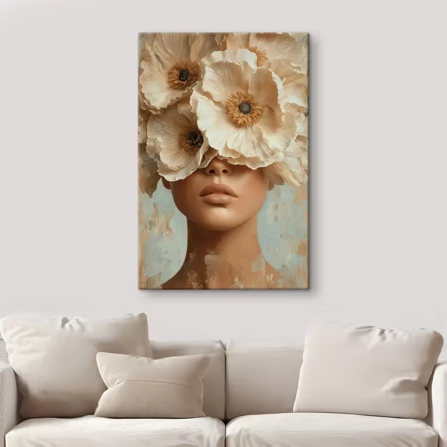  Peintures Portrait avec des fleurs beiges couvrant les yeux s45870