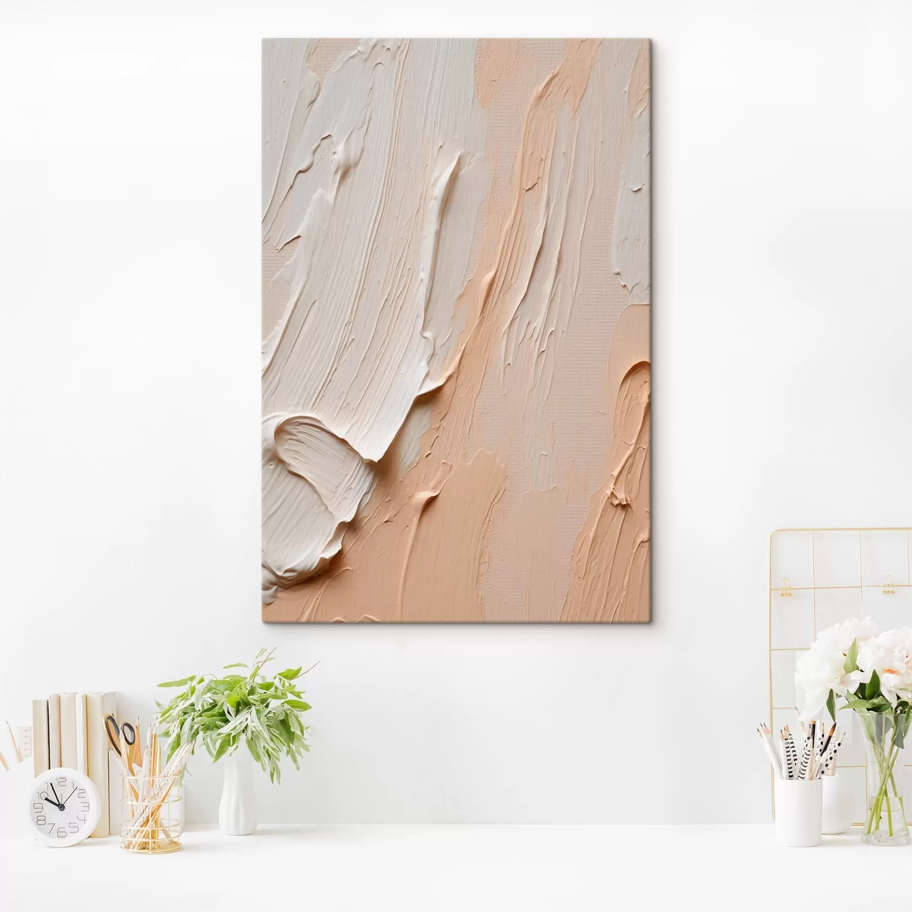  Peintures Coups de pinceau texturés aux tons pastel crème-beige s45871