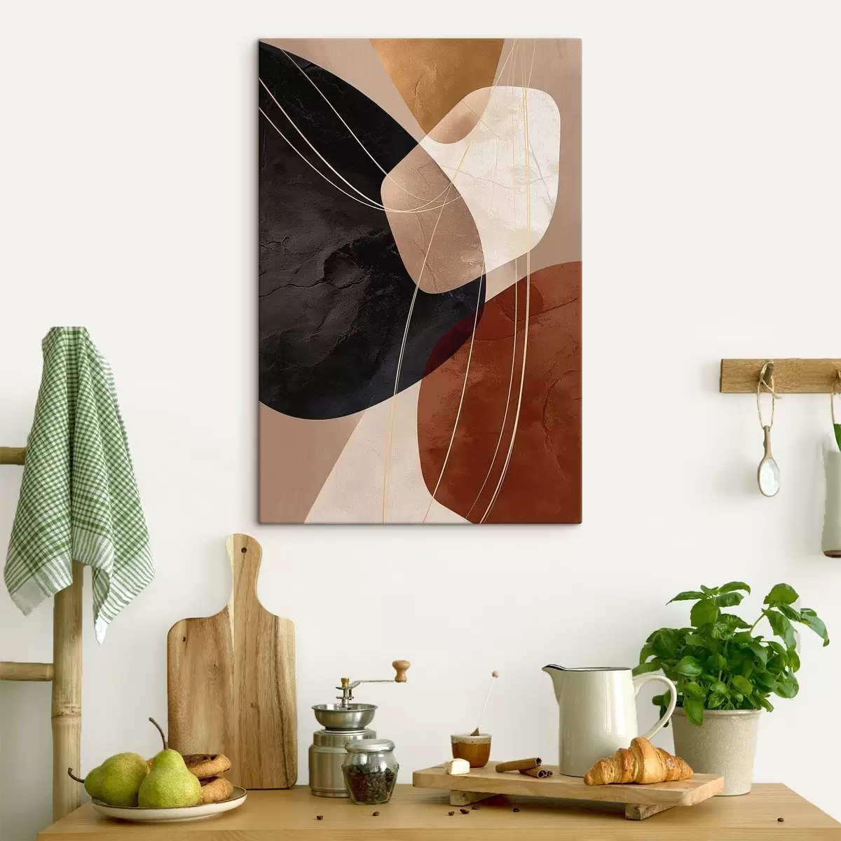  Schilderijen Geometrische vormen in een warm kleurenpalet, fijne lijnen s45879