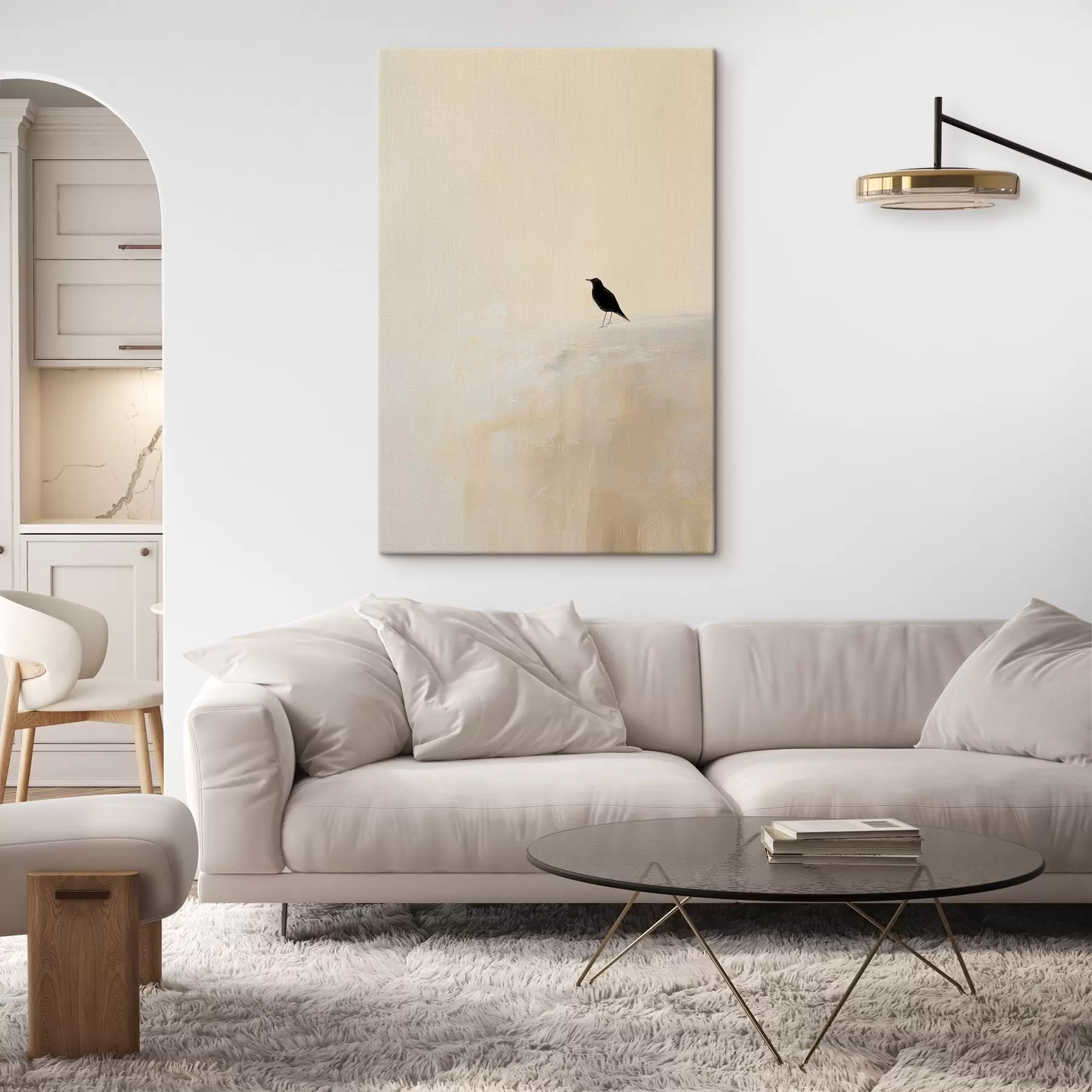  Peintures Oiseau solitaire sur fond beige chaud s45882