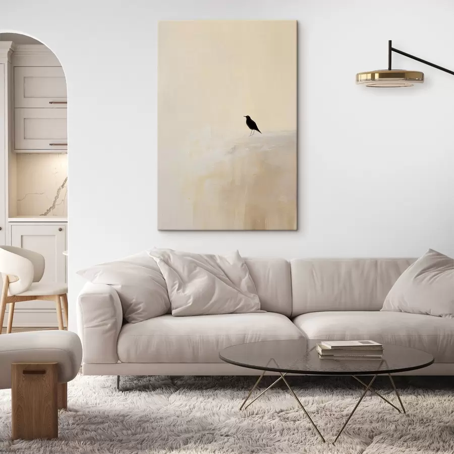  Schilderijen Eenzame vogel op een warme beige achtergrond s45882