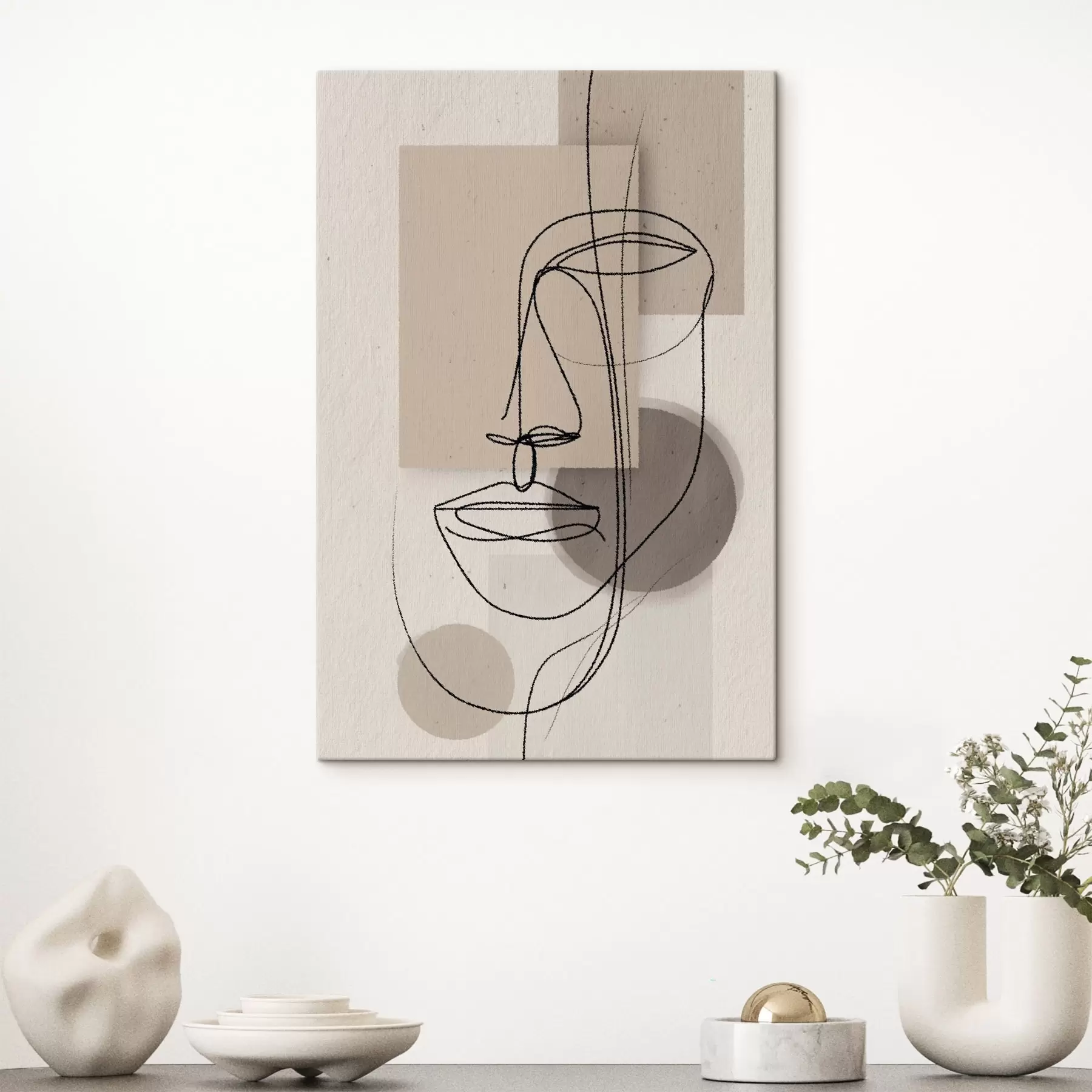  Peintures Portrait en ligne sur des formes géométriques beiges s45886