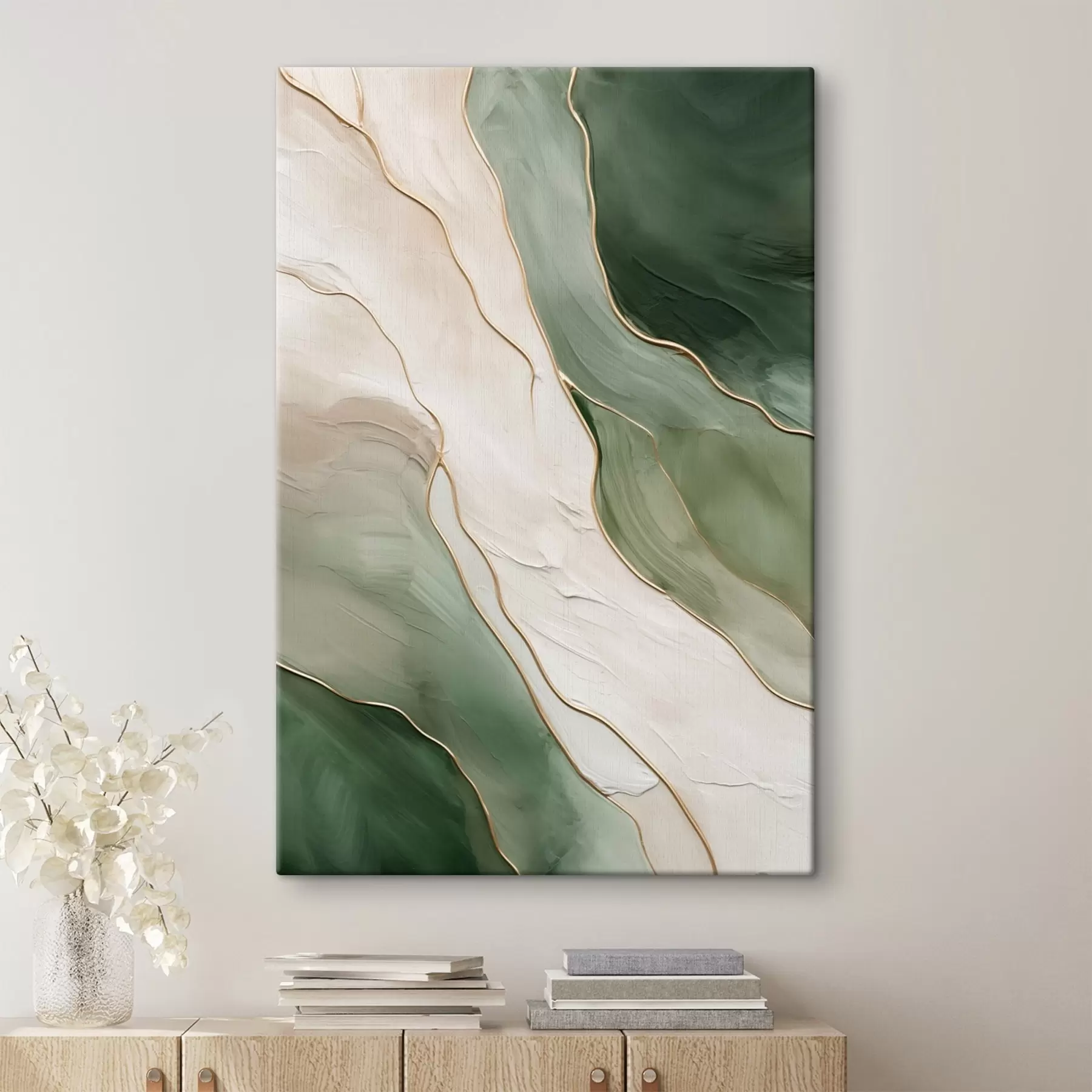  Peintures Abstraction émeraude avec de fines lignes jaunes s45888