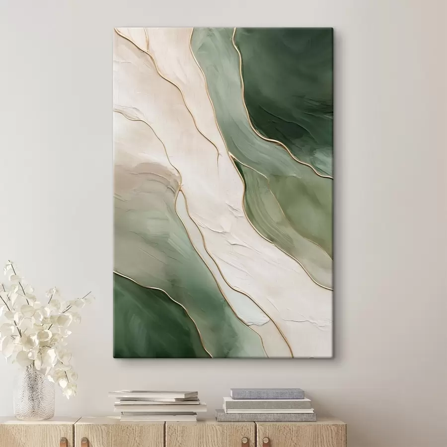  Peintures Abstraction émeraude avec de fines lignes jaunes s45888