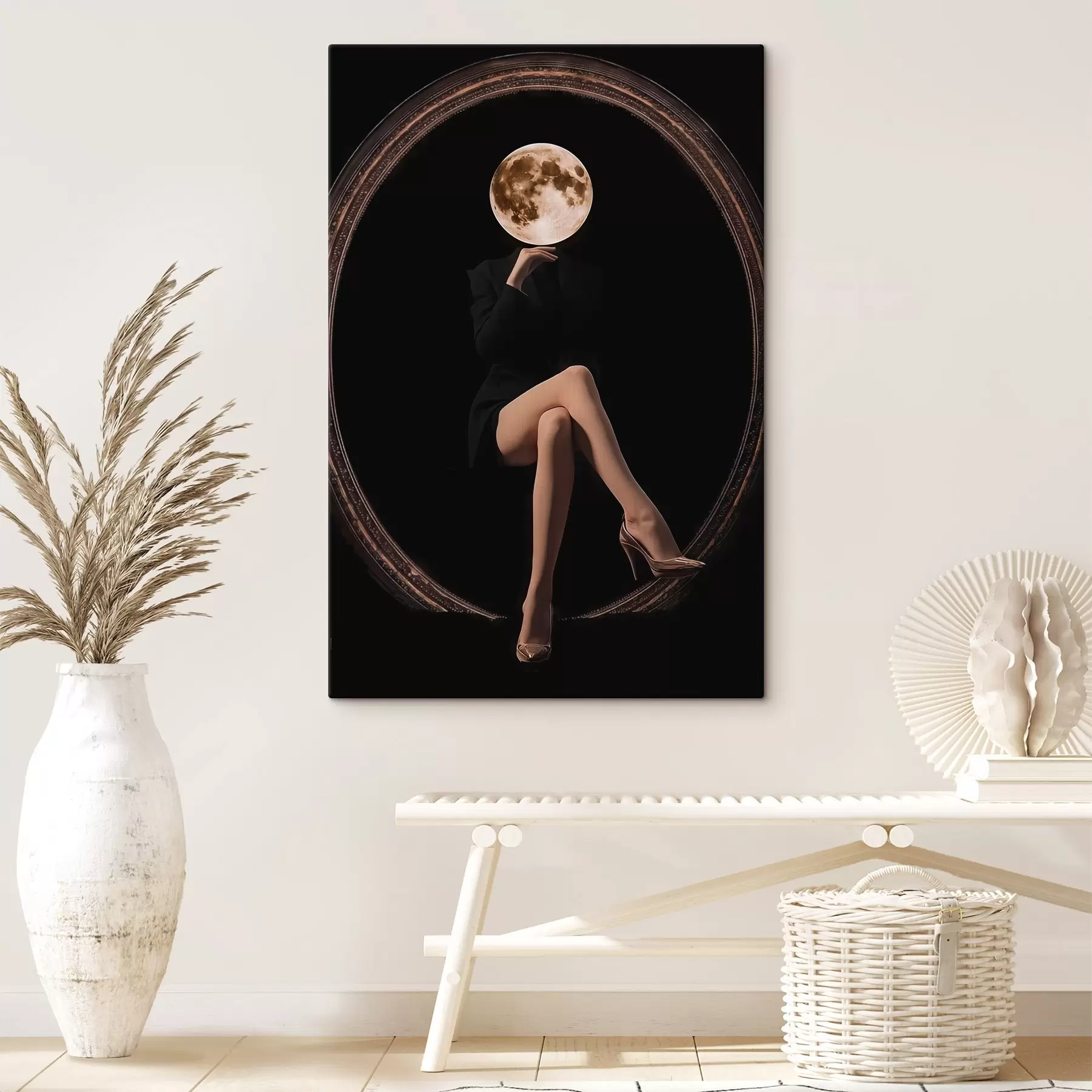  Schilderijen Silhouet met de maan als gezicht, minimalisme s45891