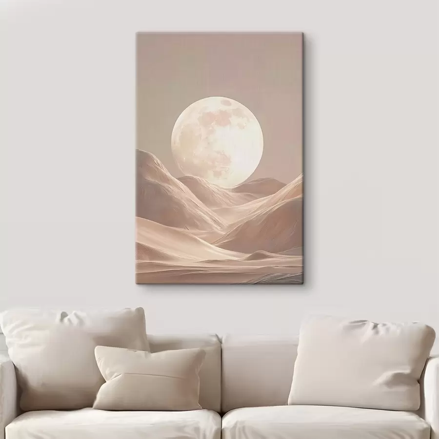  Peintures Lune au-dessus des dunes de sable aux teintes roses s45892