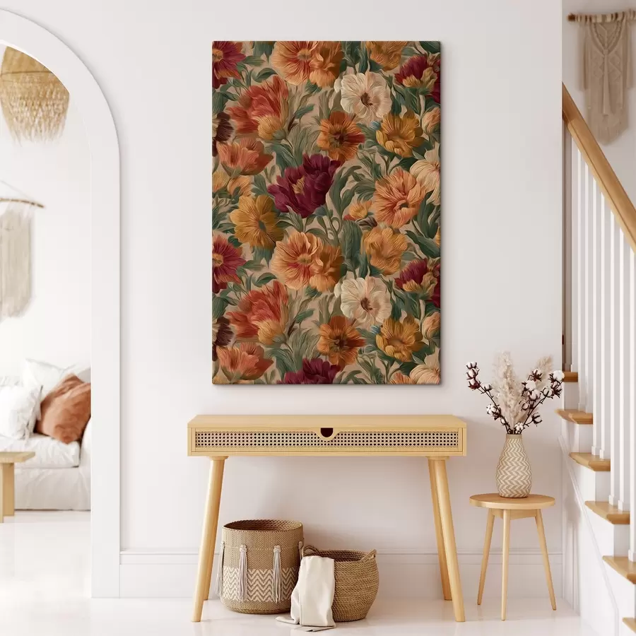  Schilderijen Vintage bloemenpatroon in een warm kleurenpalet s45896