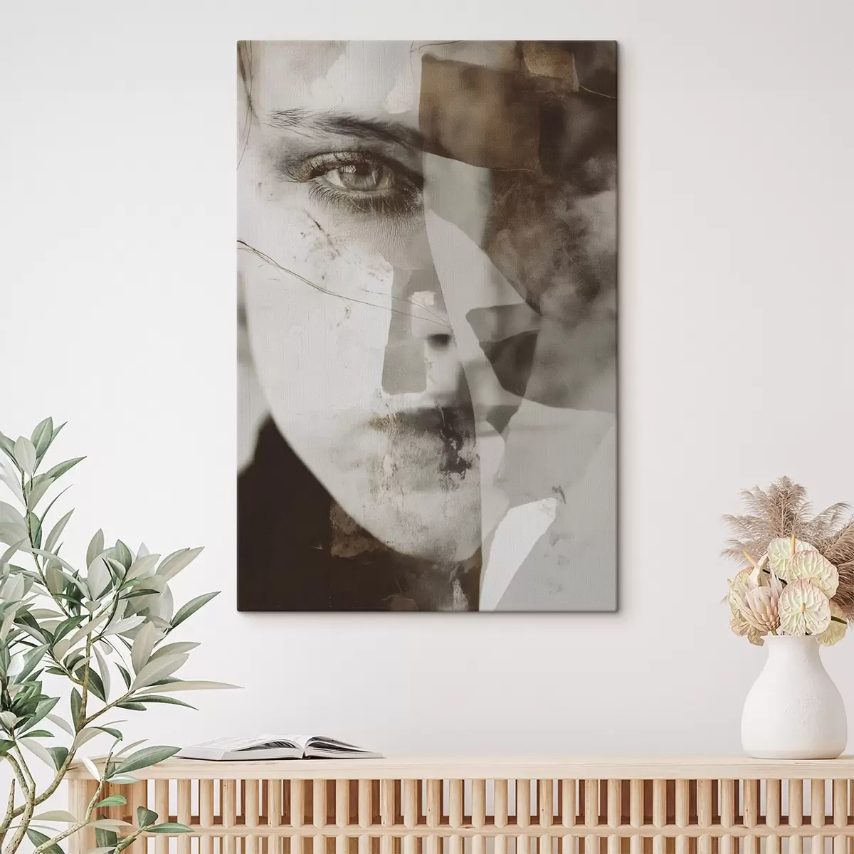  Peintures Portrait abstrait en sépia, textures et taches s45897