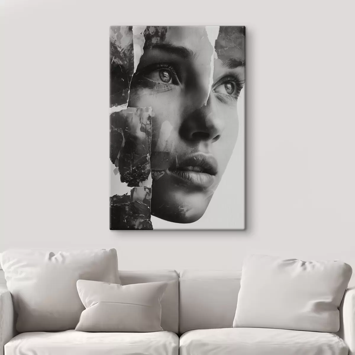  Peintures Portrait collage en noir et blanc avec des couches texturées déchirées s45898