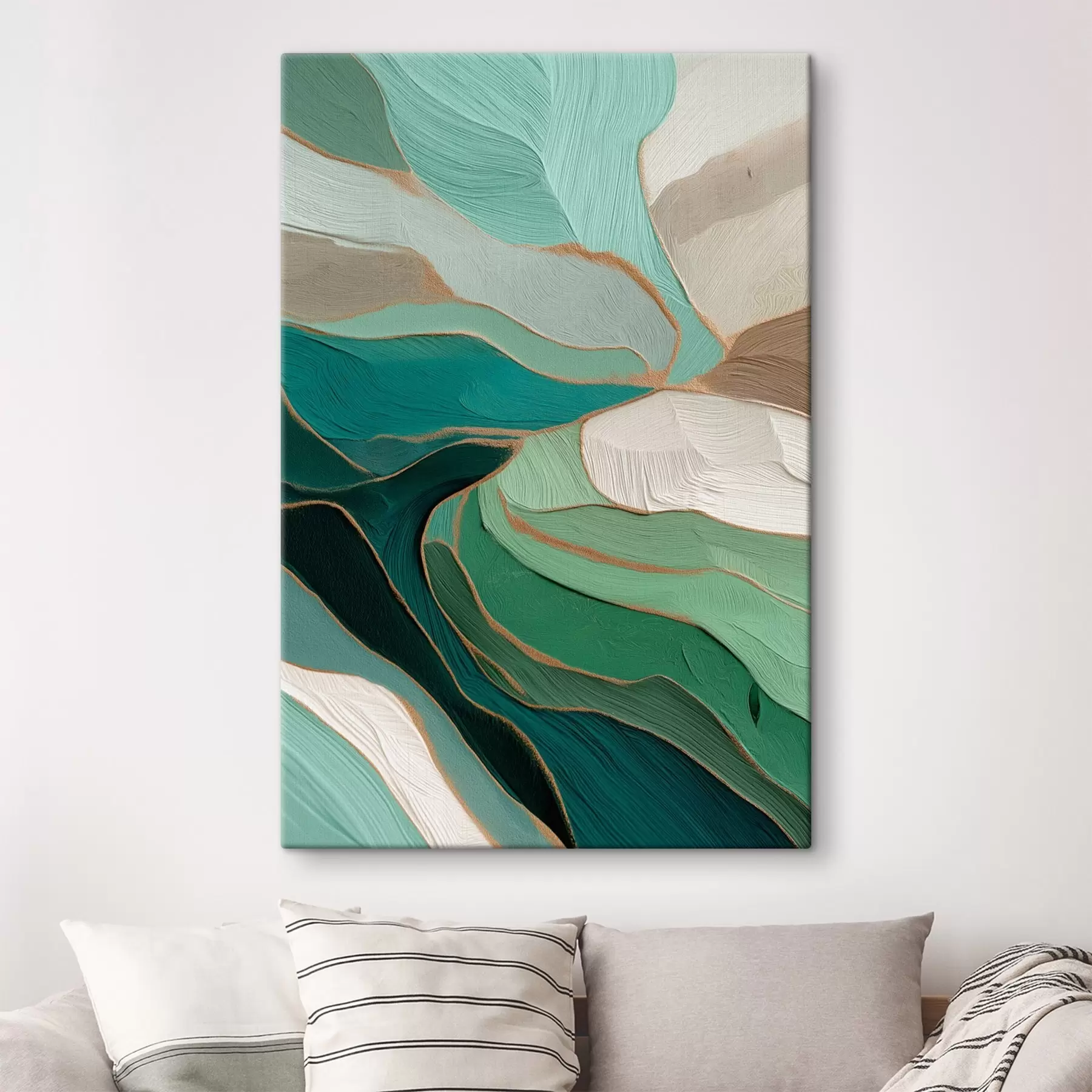  Peintures Abstraction vert sauge avec un contour jaune s45901