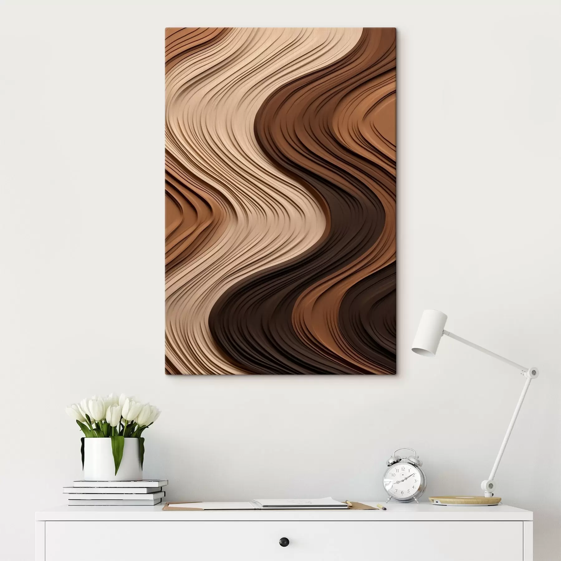  Peintures Vagues verticales dans des couches chaudes beige-brun s45905