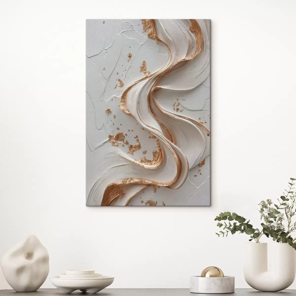  Peintures Traits texturés blancs et jaunes avec accents métalliques s45906