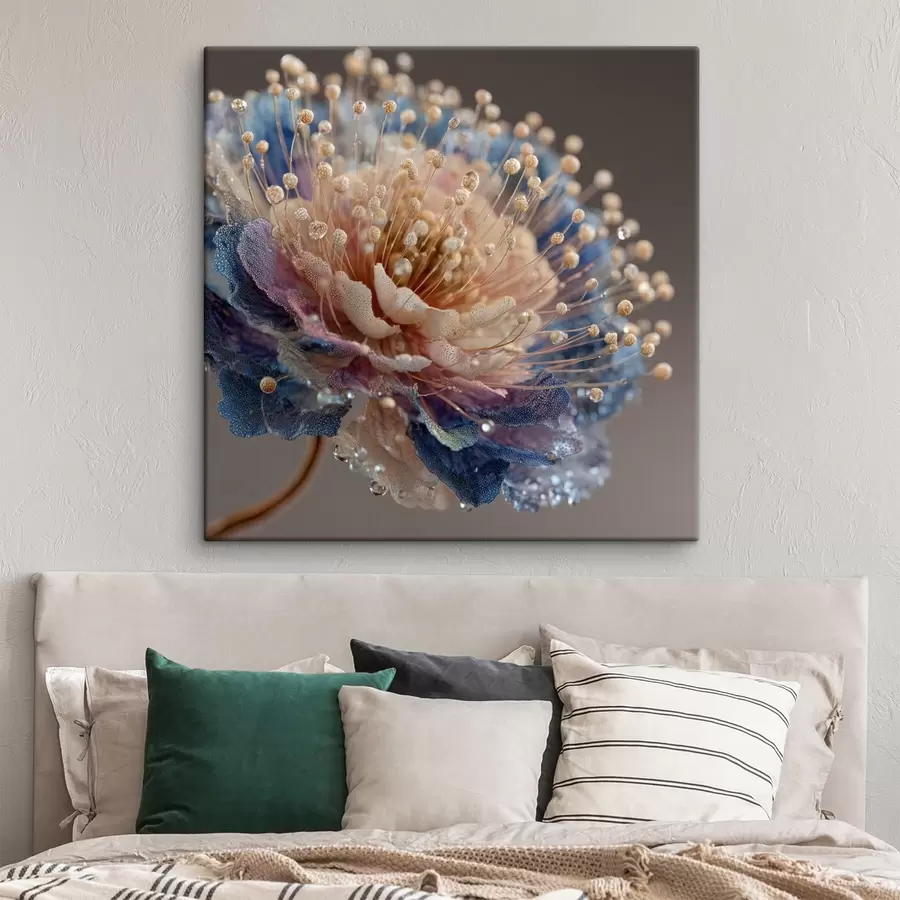  Peintures Fleur nacrée avec des gouttes de rosée, pétales couleur pêche et bleu s45911