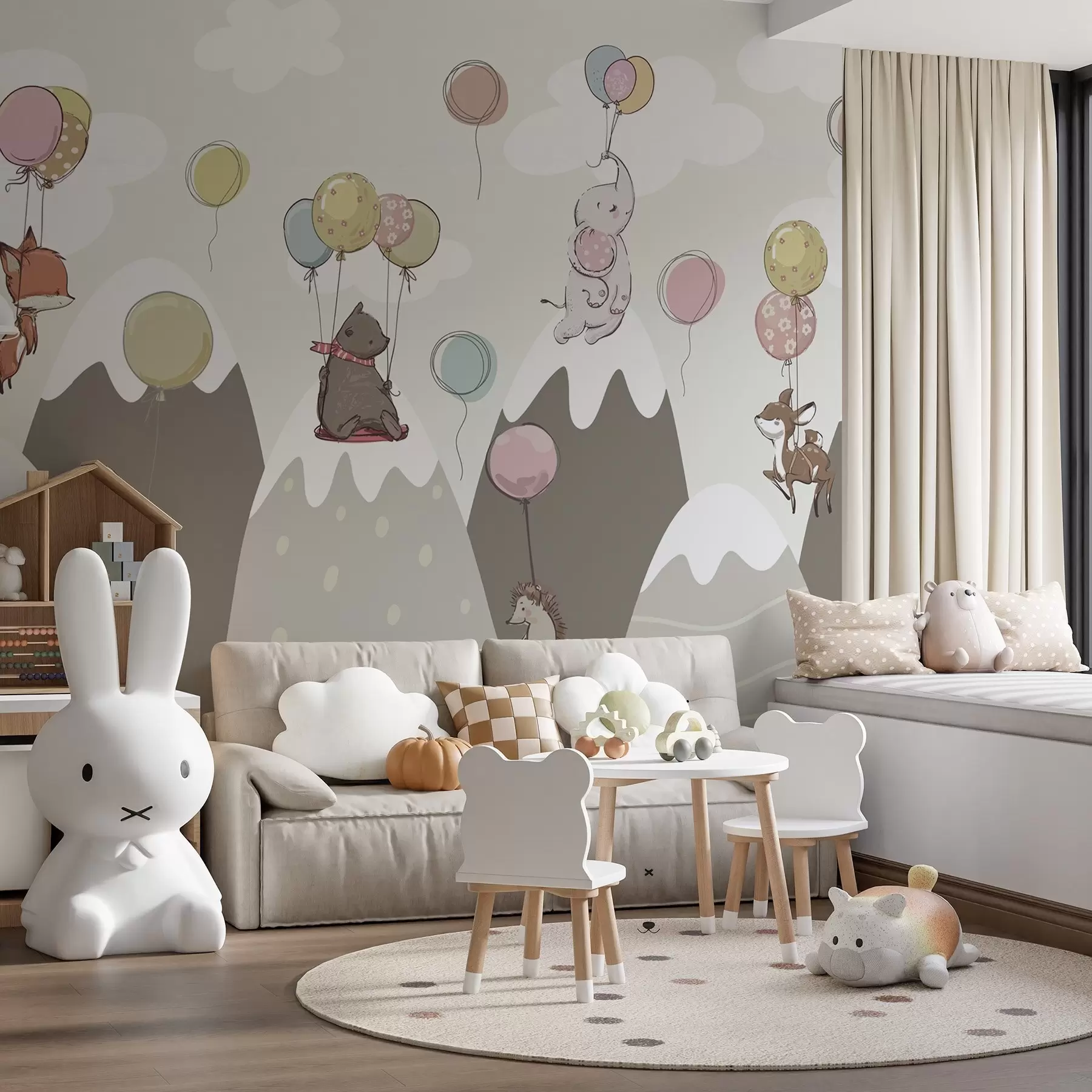 Fotobehang Scandinavische bergen voor kinderen met dieren w04651