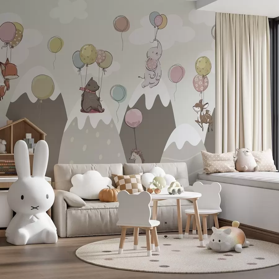 Fotobehang Scandinavische bergen voor kinderen met dieren w04651