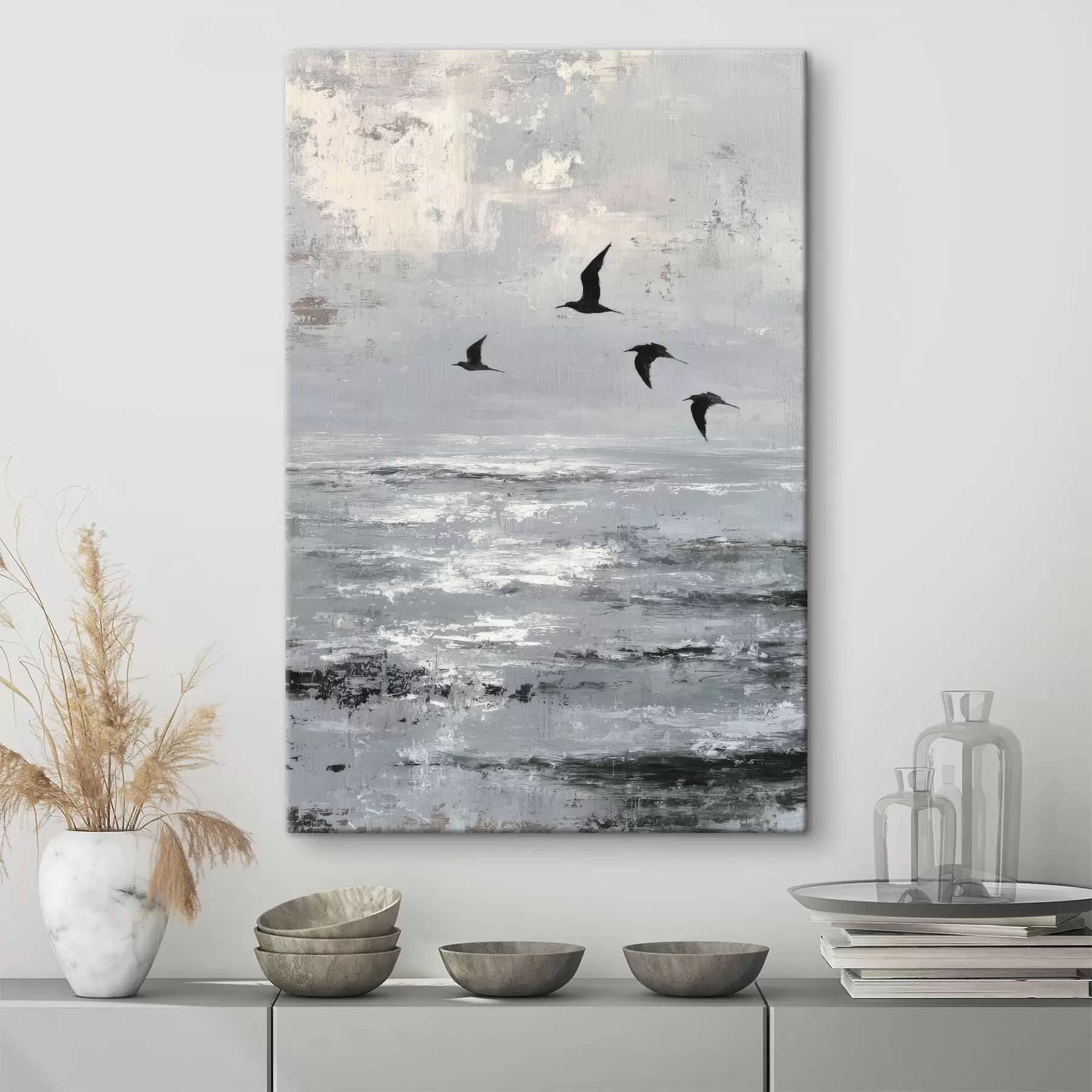  Peintures Paysage abstrait avec des oiseaux s46004