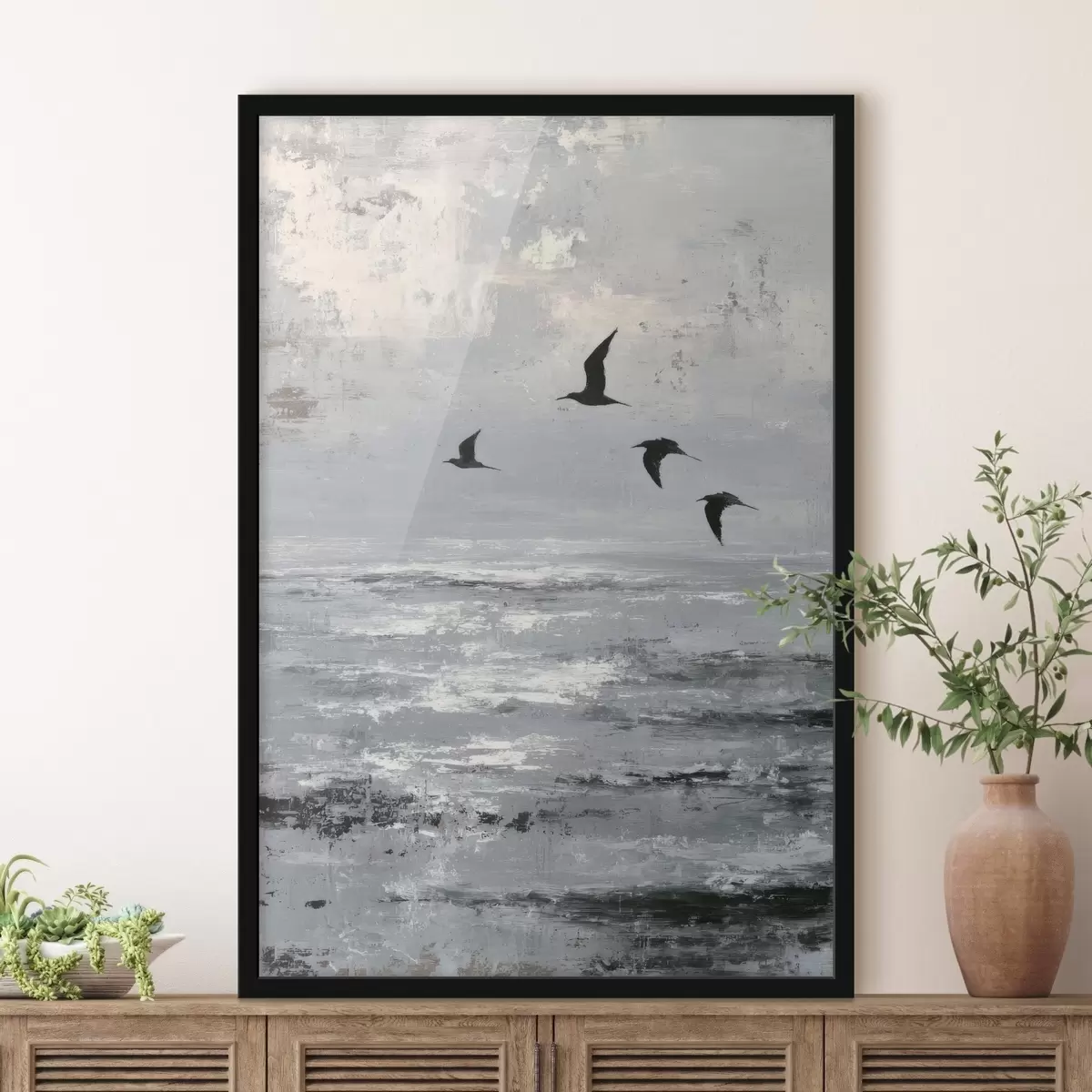 Poster Abstract landschap met vogels f46004