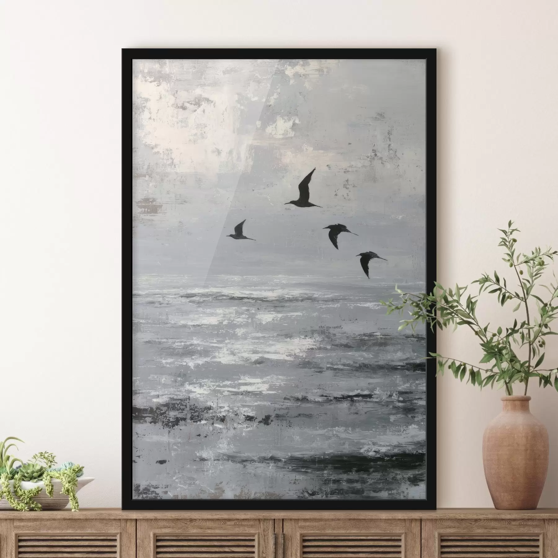 Fotobehang Abstract landschap met vogels f46004