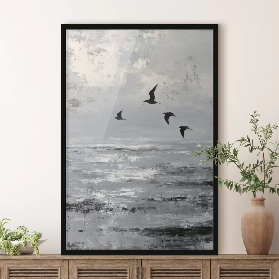 Fotobehang Abstract landschap met vogels f46004
