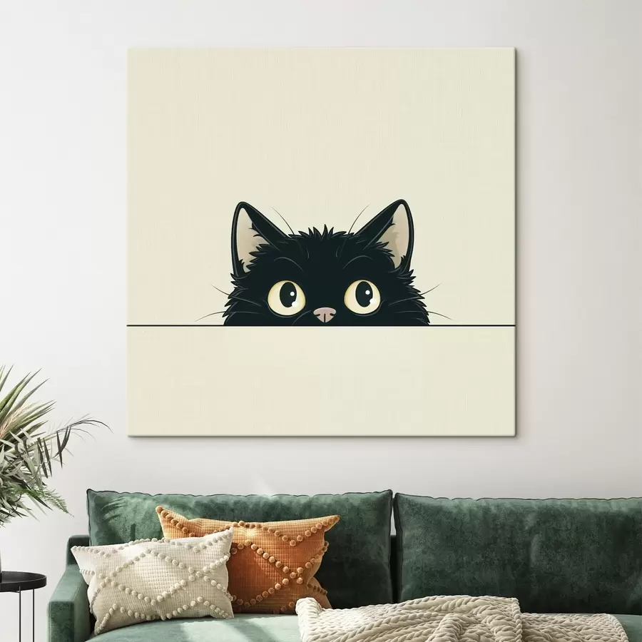  Peintures Joli chat noir dans un style illustré s45733