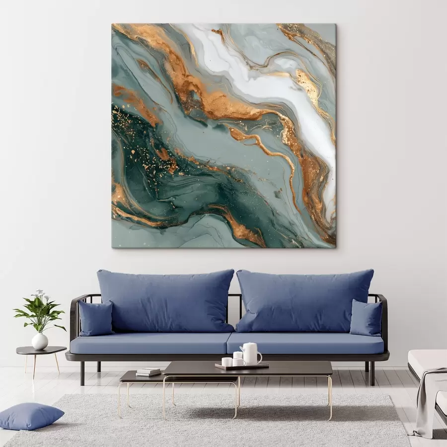  Peintures Abstraction avec des stries vert foncé et grises s45858
