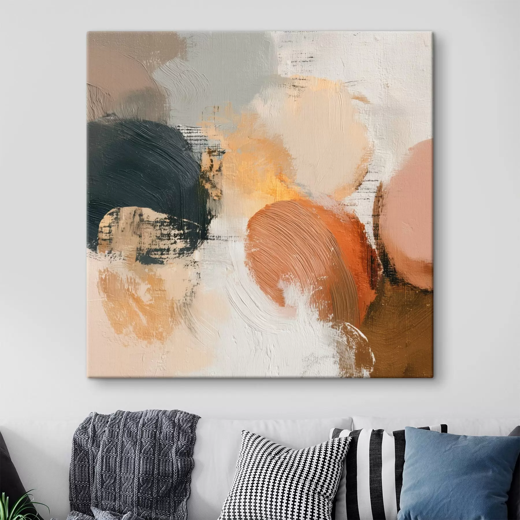  Schilderijen Getextureerde abstractie met beige en grijstinten s45863