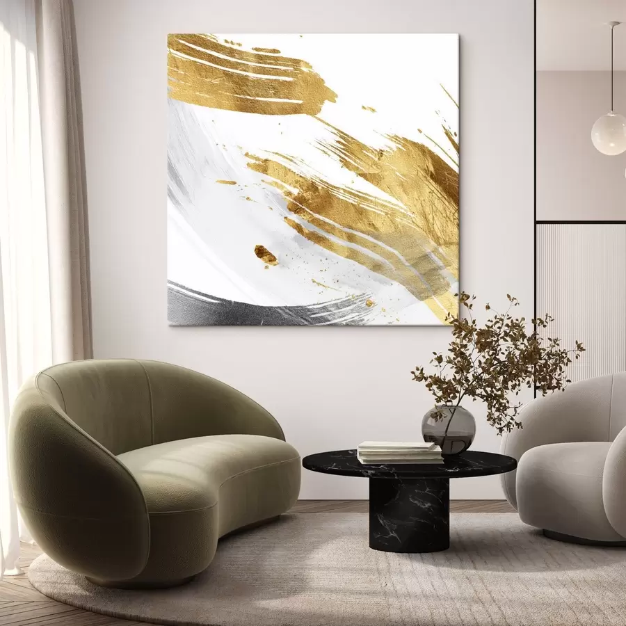  Peintures Coups dynamiques dans des tons blancs et jaune-gris s45866