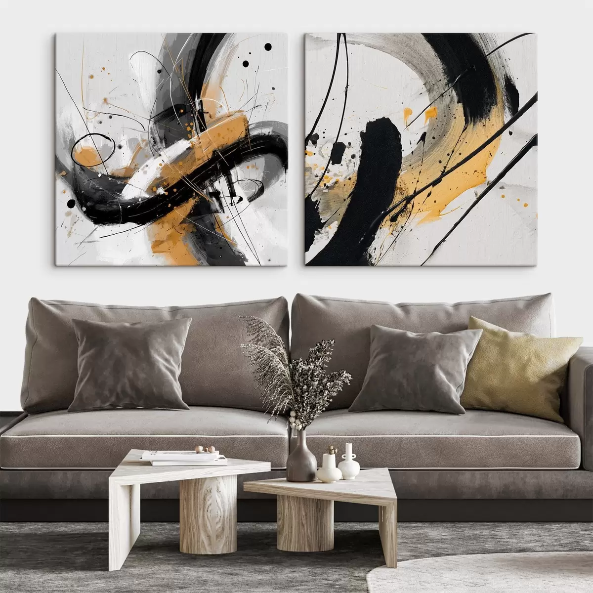  Peintures Expression dans les tons jaunes et noirs m00739