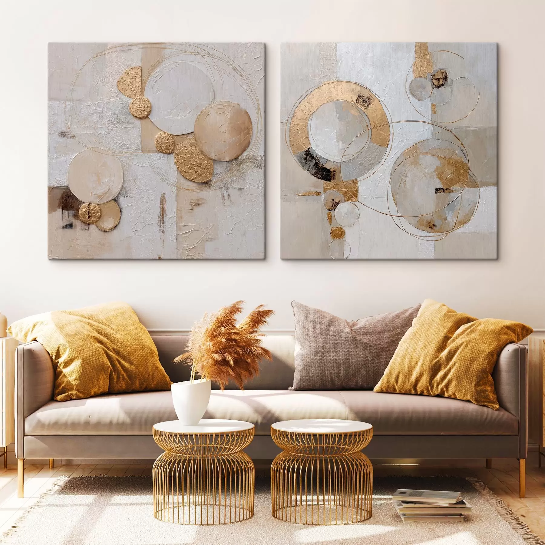  Peintures Peinture texturée avec des formes beiges et blanches m00741