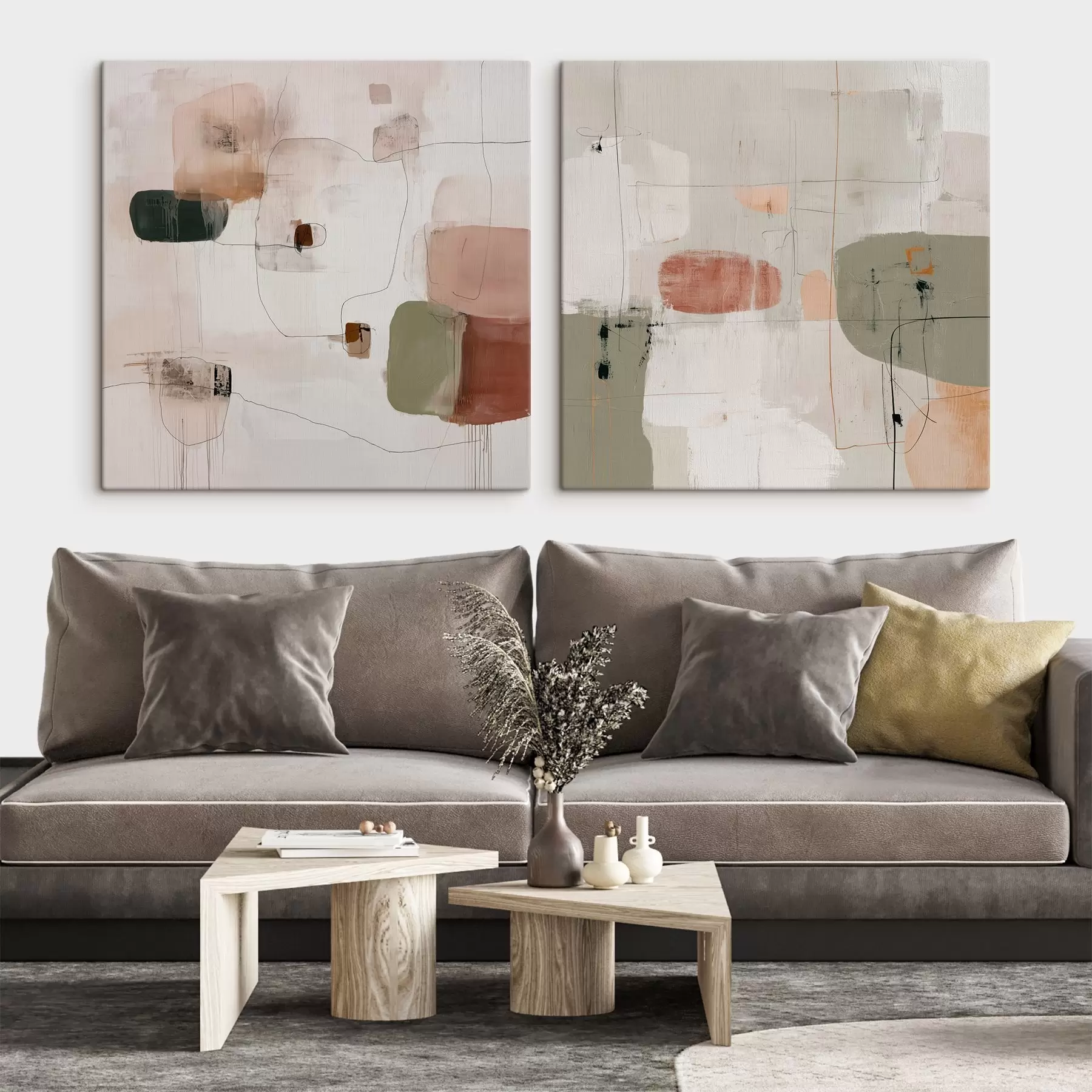  Schilderijen Pastelcompositie in neutrale tinten m00745