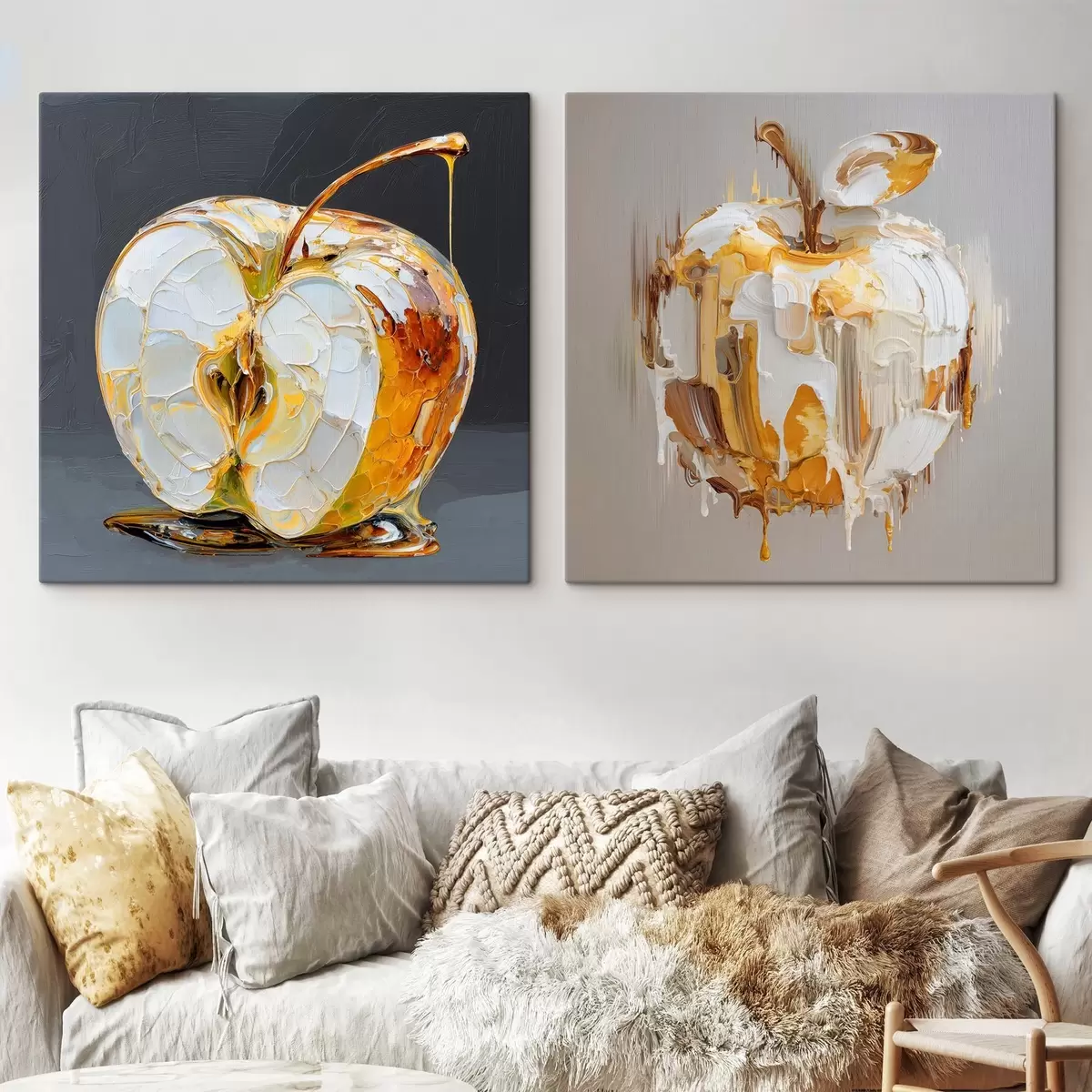  Peintures Abstraction avec pomme dans une interprétation moderne m00746