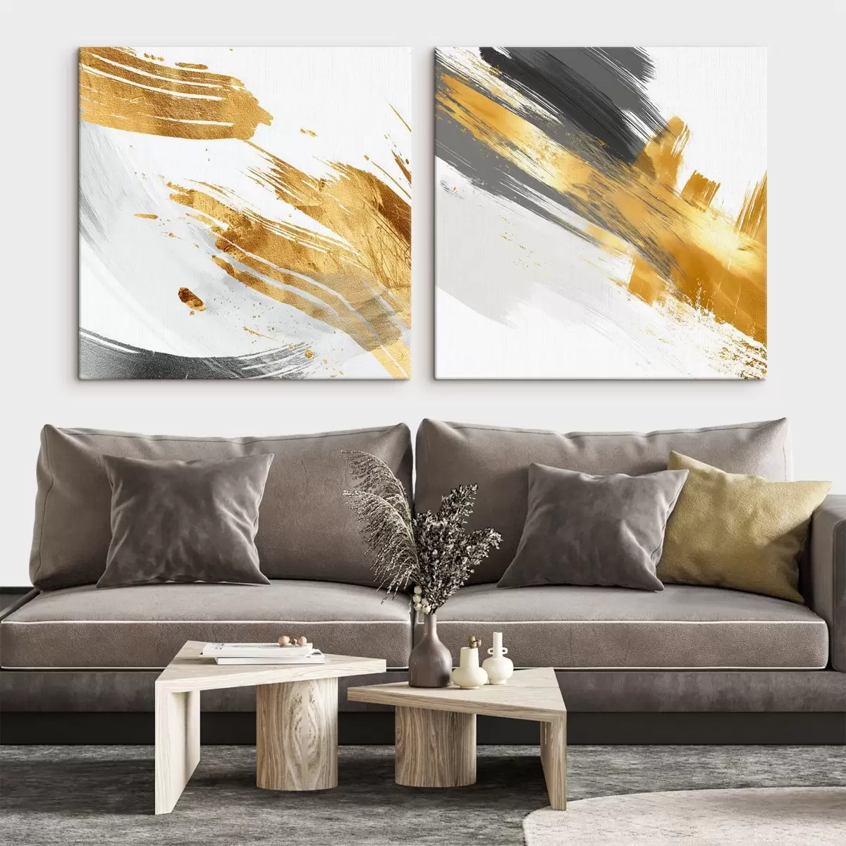  Peintures Abstraction dynamique avec des traits jaunes et gris m00748