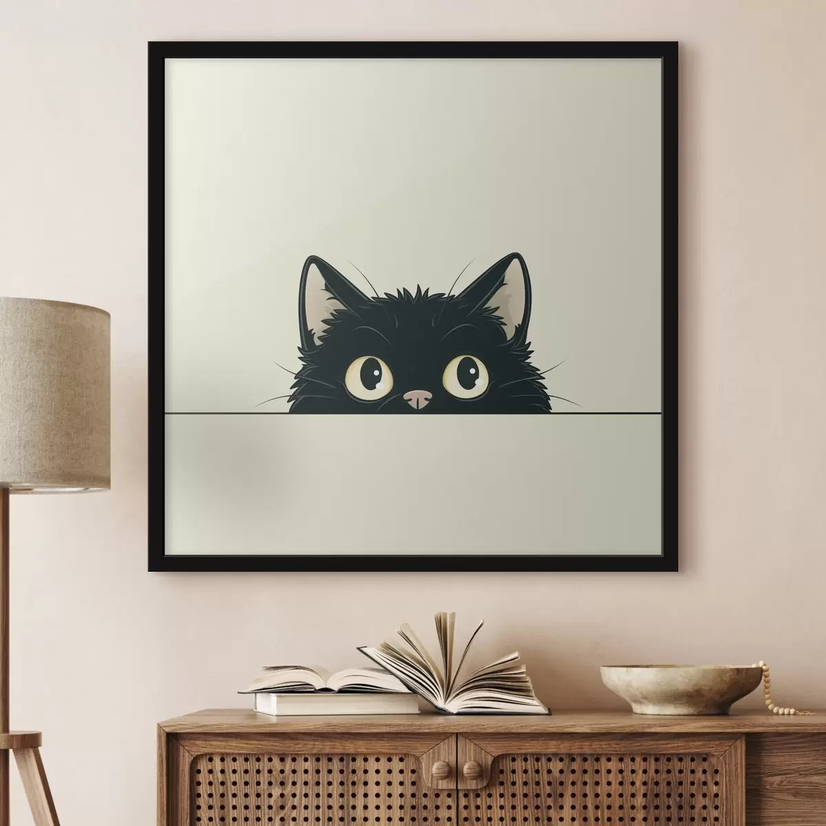 Poster Schattige zwarte kat in illustratiestijl f45733