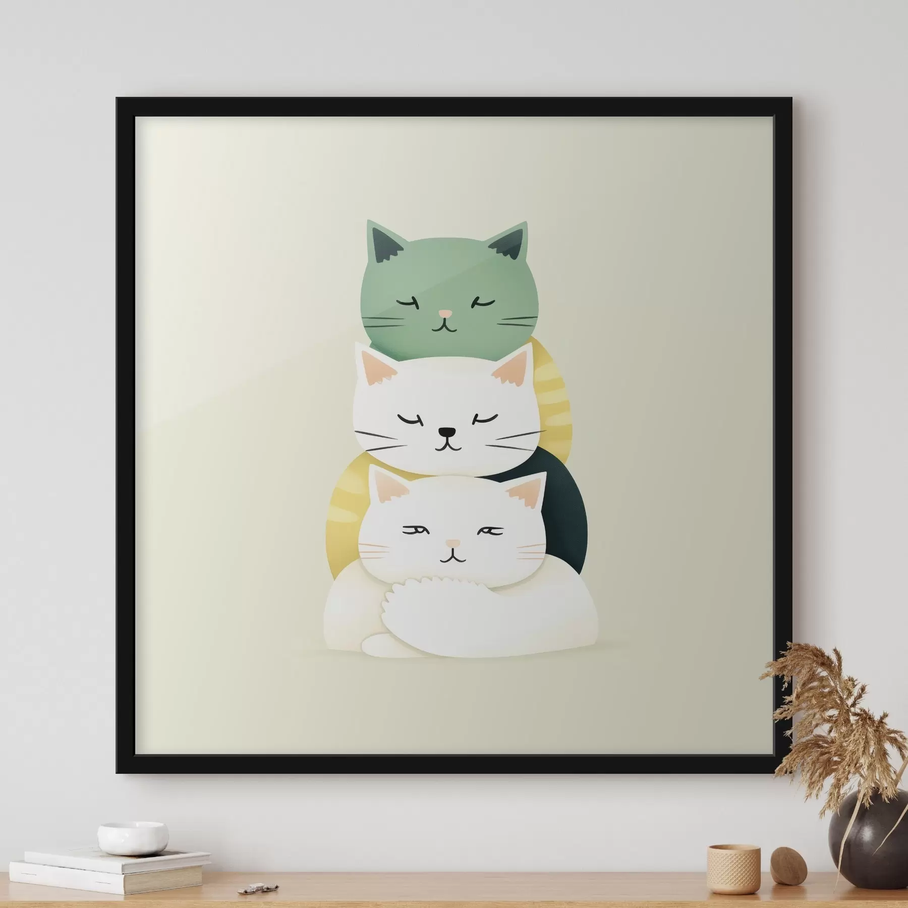 Fotobehang Compositie van drie katten in animatiestijl f45734