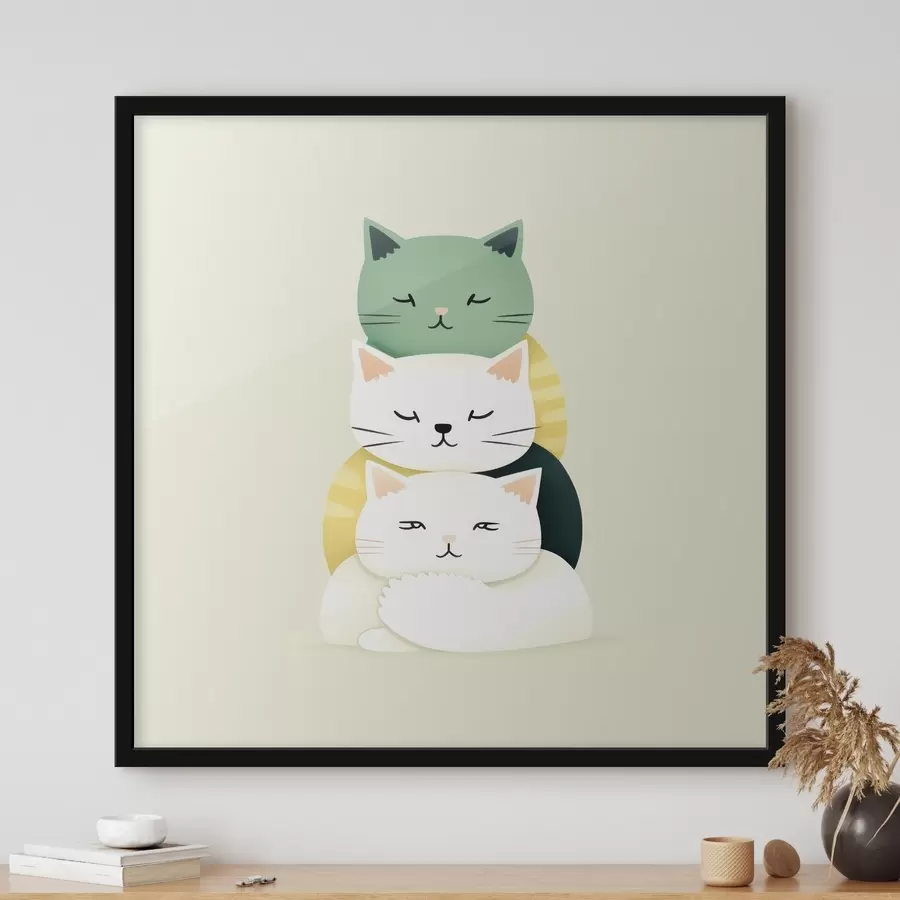Fotobehang Compositie van drie katten in animatiestijl f45734