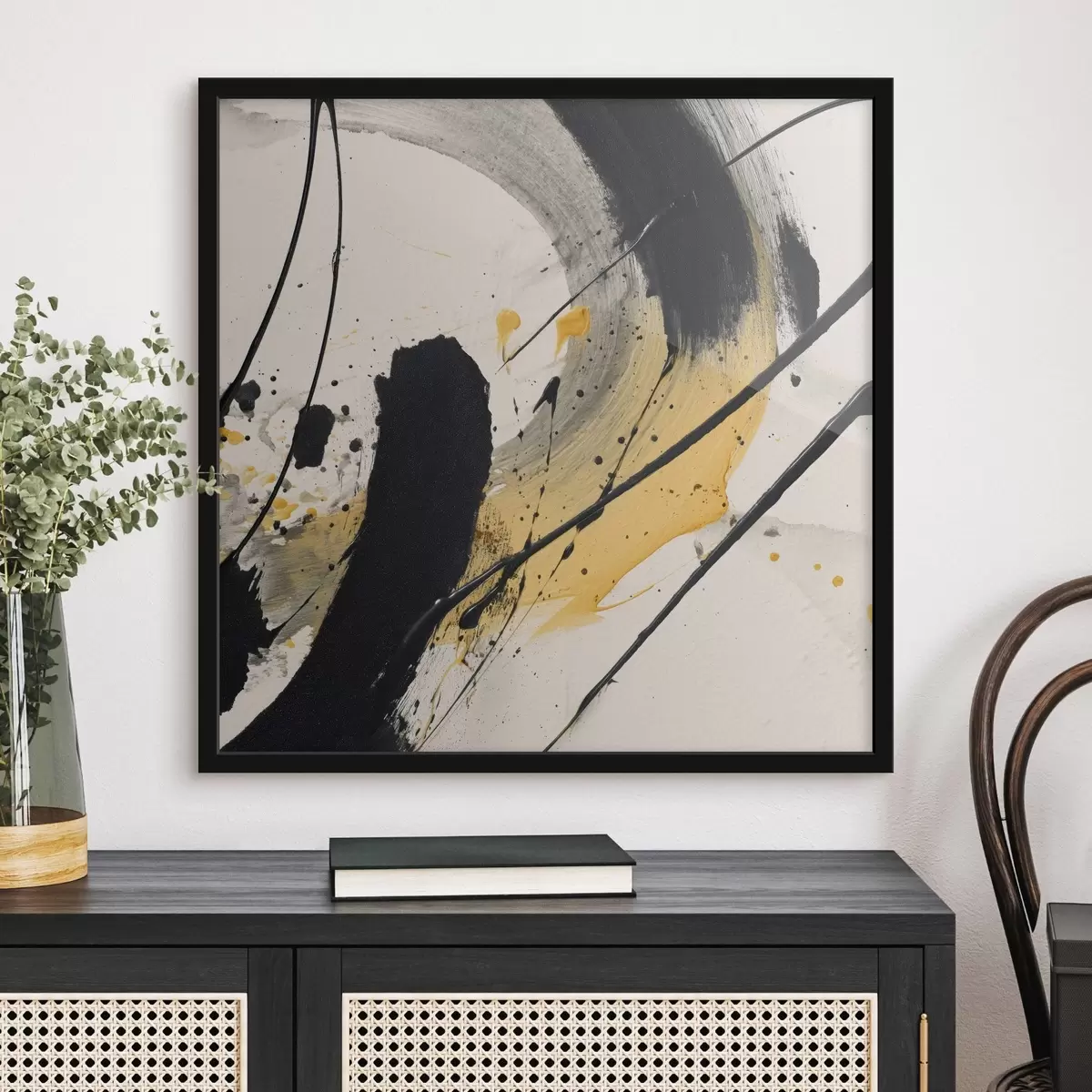 Poster Zwart-gele expressie in schilderstijl f45847