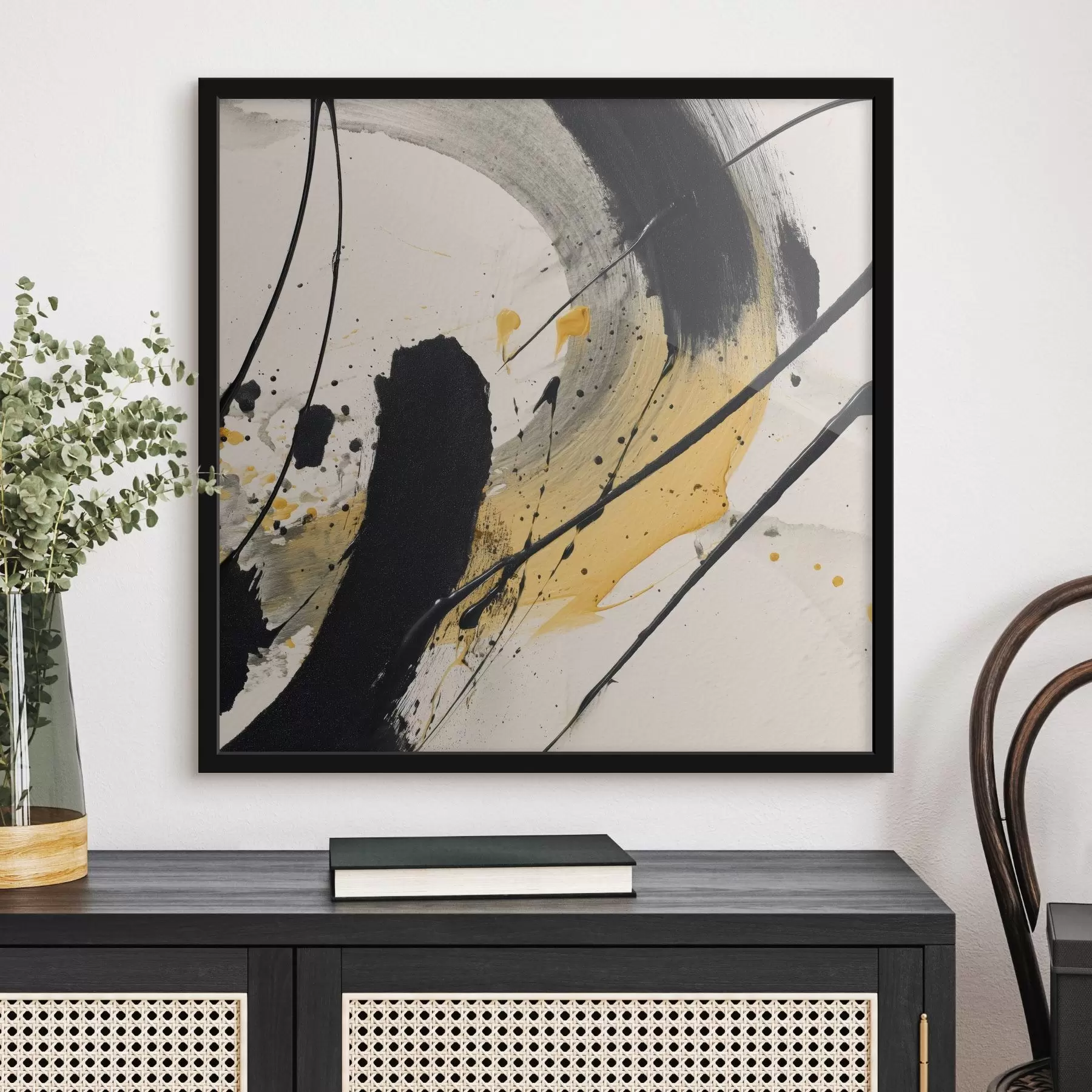 Fotobehang Zwart-gele expressie in schilderstijl f45847