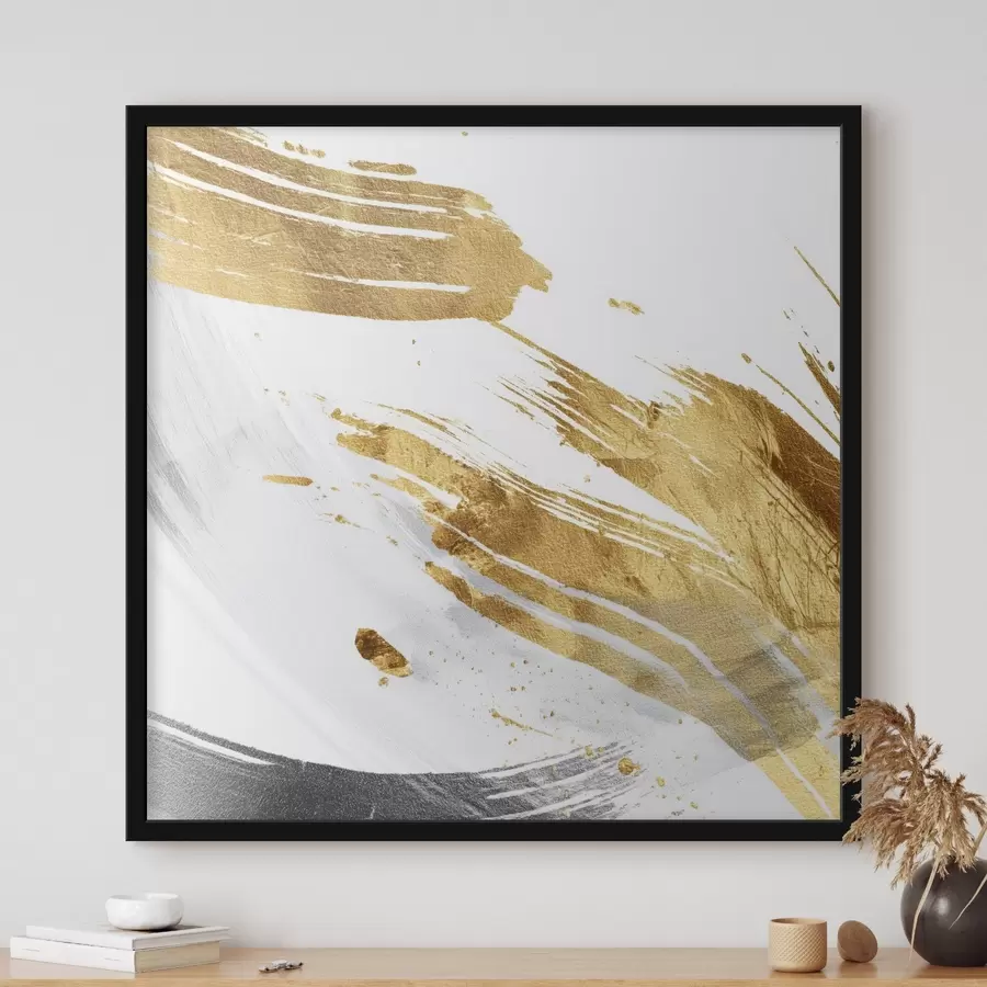 Fotobehang Dynamische penseelstreken in witte en geelgrijze tinten f45866