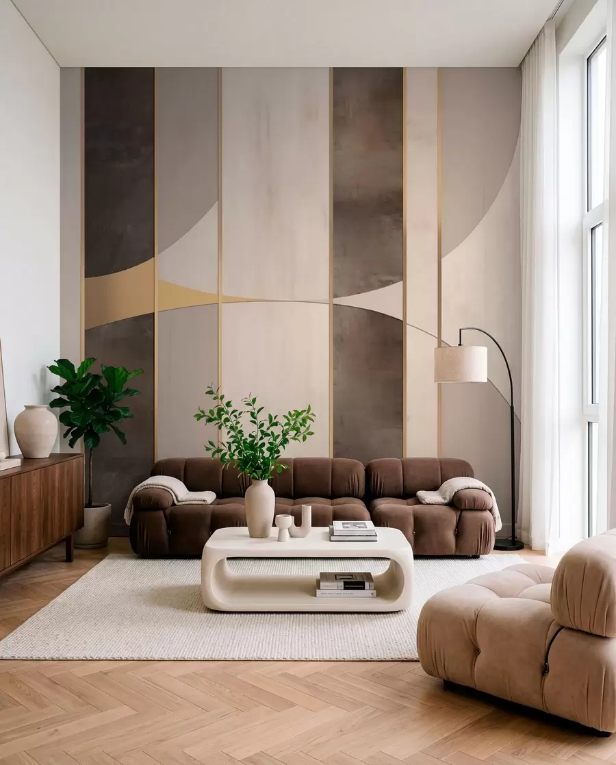 Fotobehang Geometrische panelen met bogen en champagneaccenten w04616